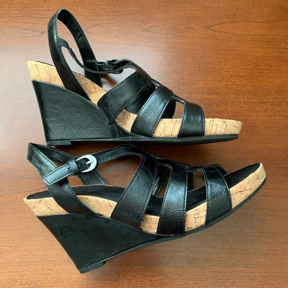 Aerosole | Black Strappy Cork Wedge Sandals Sz 7.5
